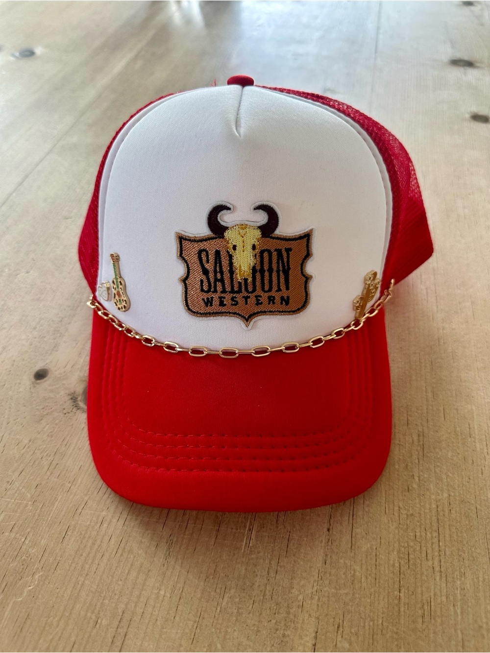 Saloon Western Trucker Hat in Red and White